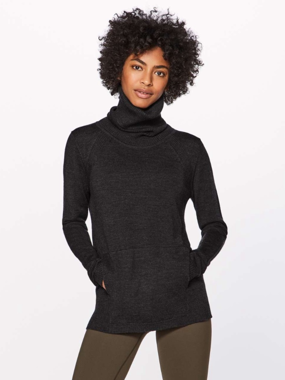 Lululemon 100% Merino Wool Sweat & Savasana Sweater Heathered Black Women Size 8